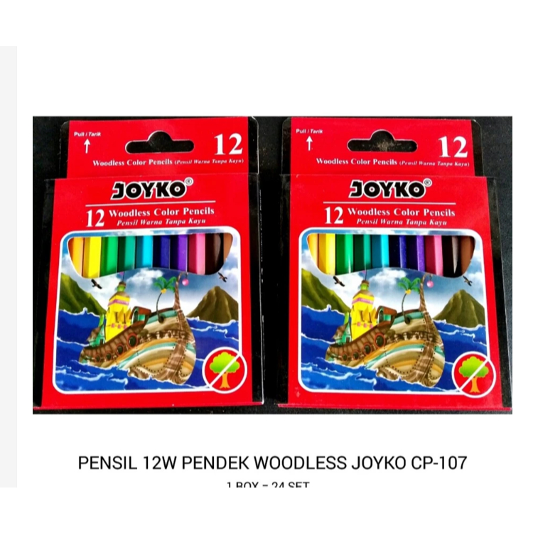 

Pensil 12 Warna Pendek Woodless Joyko CP-107/Pensil Warna/Colour Pencil