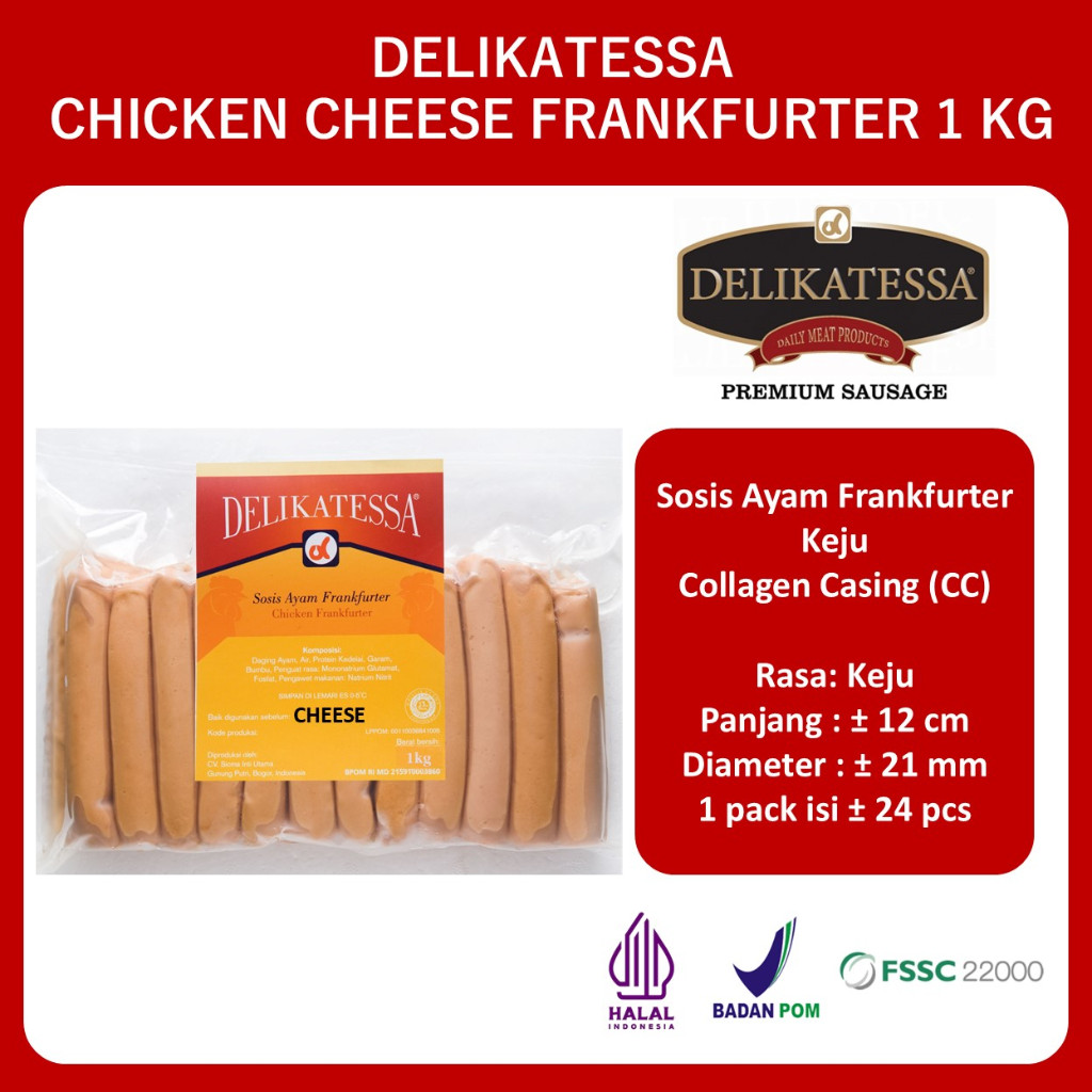 

Delikatessa Chicken Cheese Frankfurter 1 KG Sosis Ayam Hotdog rasa Keju Halal