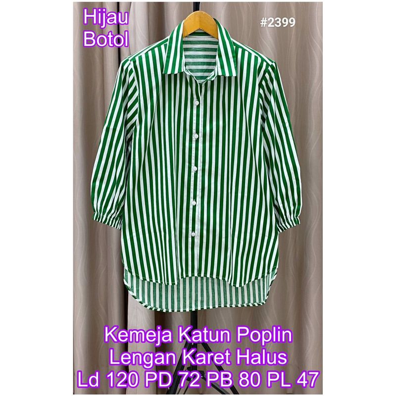 Kemeja Salur Sedang 2399 Hijau Botol untuk Wanita - Baju