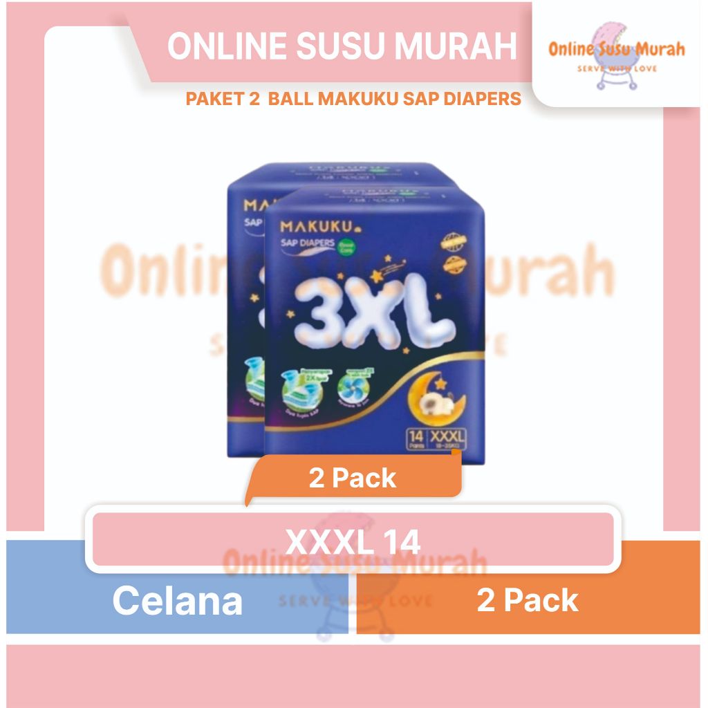 MAKUKU SAP DIAPERS GROW CARE PAKET 2 BALL PANTS 3XL XXXL 14 POPOK CELANA JUNIOR XXXL14 PPKS