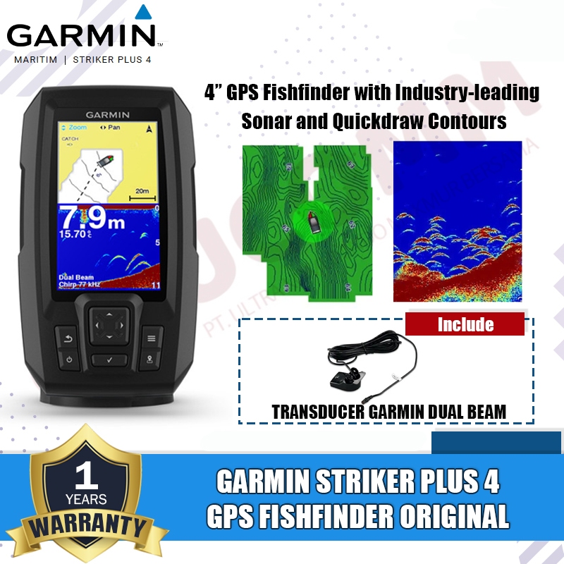 GARMIN Striker Plus 4 With Transducer 4pin Dual Beam Garmin Striker Plus 4 Gps Dengan Sonar Ikan Ori