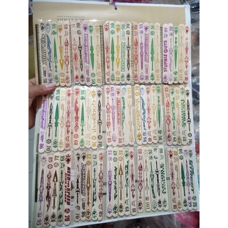 MAINAN STIK ES CREAM SABLON KILAT EMAS (ISI 75PCS)/STIK ADU UPIN IPIN