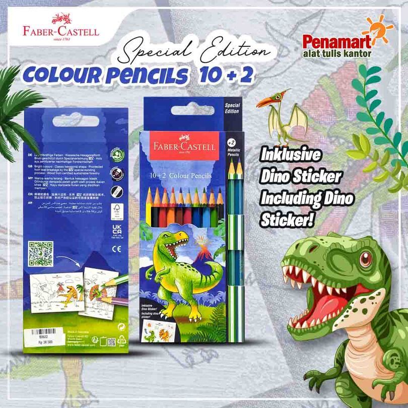 

FABER CASTELL - Colour Pencils Special Edition 10+2 Warna Metalic Include Dino Sticker (B0622)