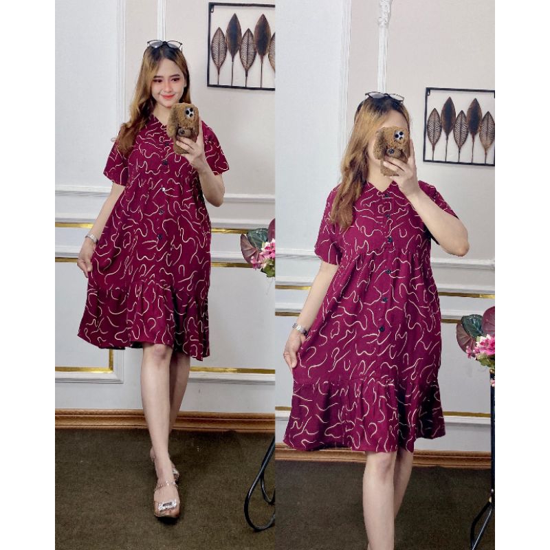 Daster Busui Friendly Mini Terbaru Kancing Motif Salur Kekinian Dress Sexy Rempel Muter Presbody