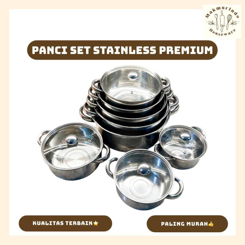 Panci Set Stainless Tebal Premium Tutup Kaca - MAKMURINDO HOUSEWARE