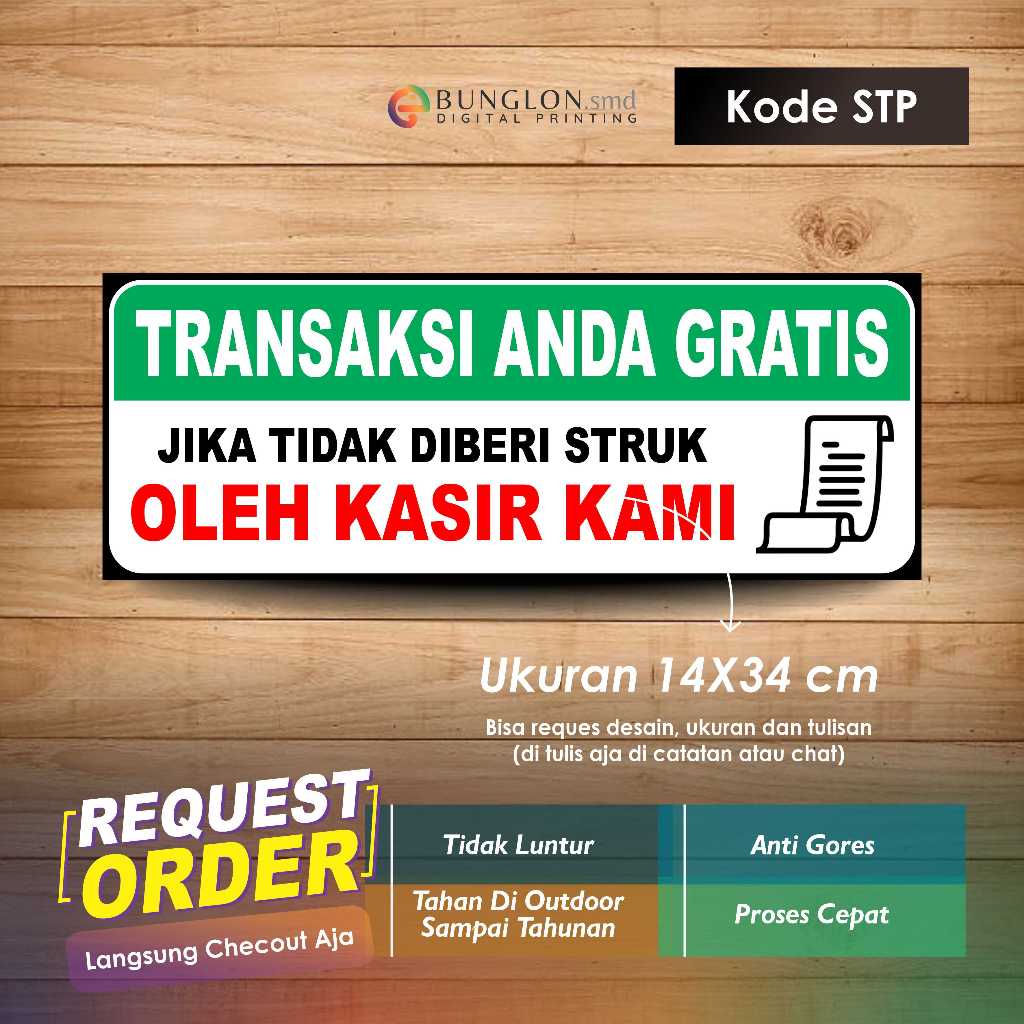 

STIKER TRANSAKSI ANDA GRATIS JIKA TIDAK DI BERIKAN STRUK OLEH KASIR + LAMINASI KODE SPT HIJAU