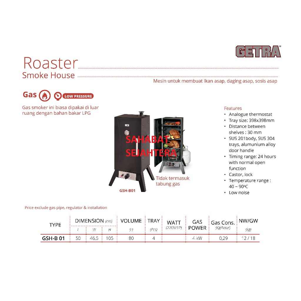 GETRA Smokehouse Gas GSH-B01 Mesin Pembuat Ikan Asap Daging Asap Sosis Asap