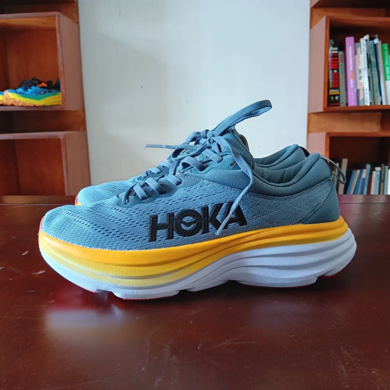 Hoka Bondi 8 Abu Kuning Sepatu Running Unisex Second Original