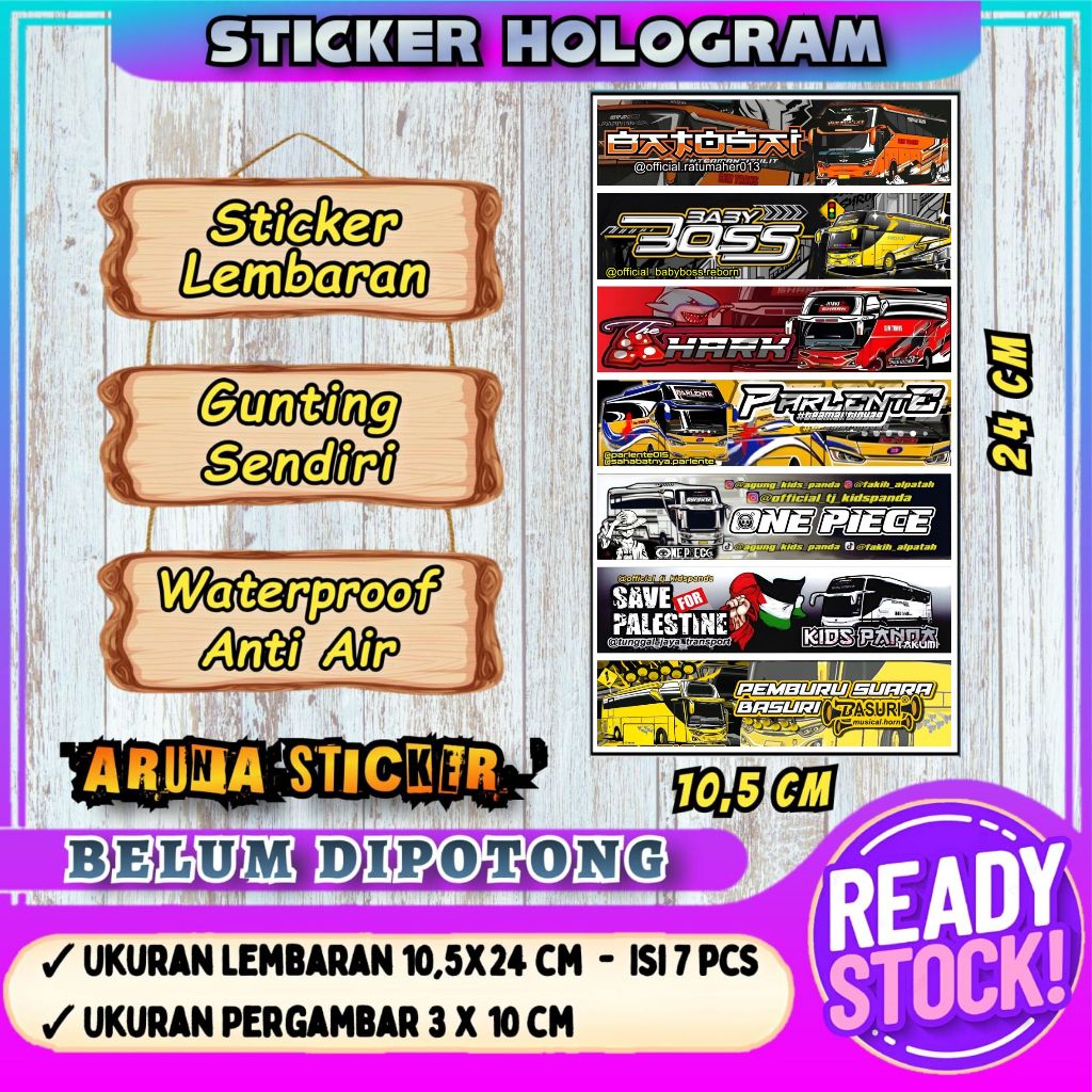 

7 PC STIKER BUS PANJANG Stiker Bus Basuri Lembaran Hologram Anti Air Sticker Telolet Basuri