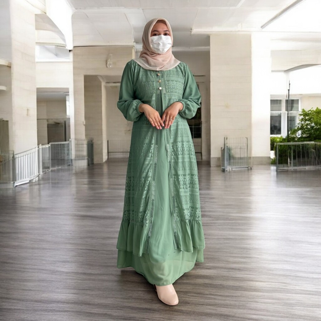 Gamis Wanita Brukat Zulfa - Dress Maxi Muslim - Pakaian Model Terbaru
