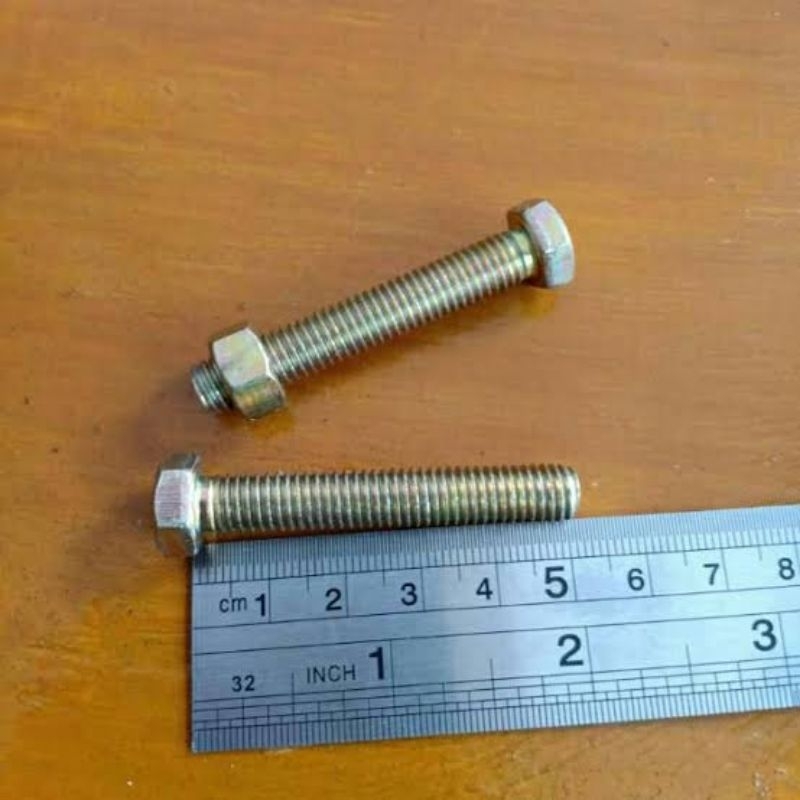 10pcs bmk 8x50 baut 12 kuning biasa + mur panjang 5cm