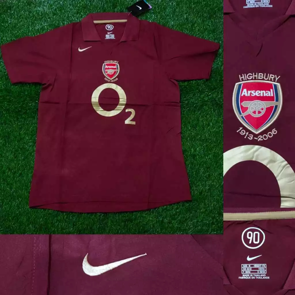 JERSEY RETRO VINTAGE ARSENAL HOME O2 MARUN 2005/2006 GRADE AAA CLASSIC
