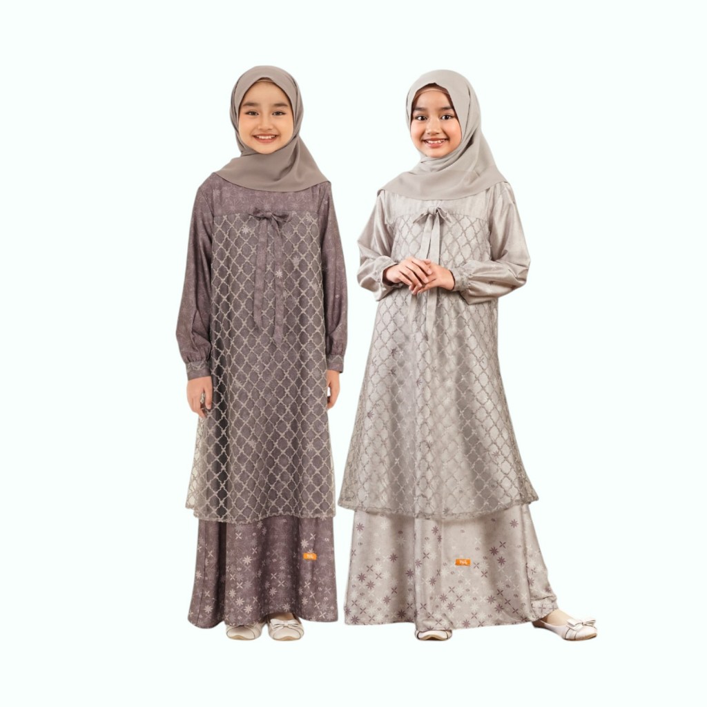SET GAMIS ANAK PEREMPUAN JELITA PLUM TAUPE BY NBRS FASHION PAKAIAN MUSLIM CEWEK BAYI BABY BALITA GIR