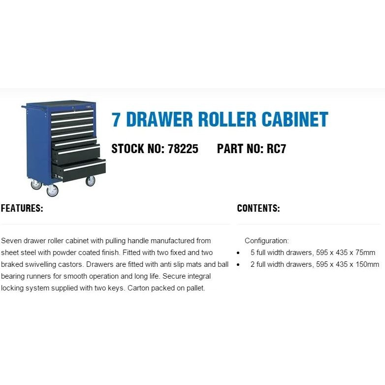 7 Drawer Roller Cabinet P/N : 78225