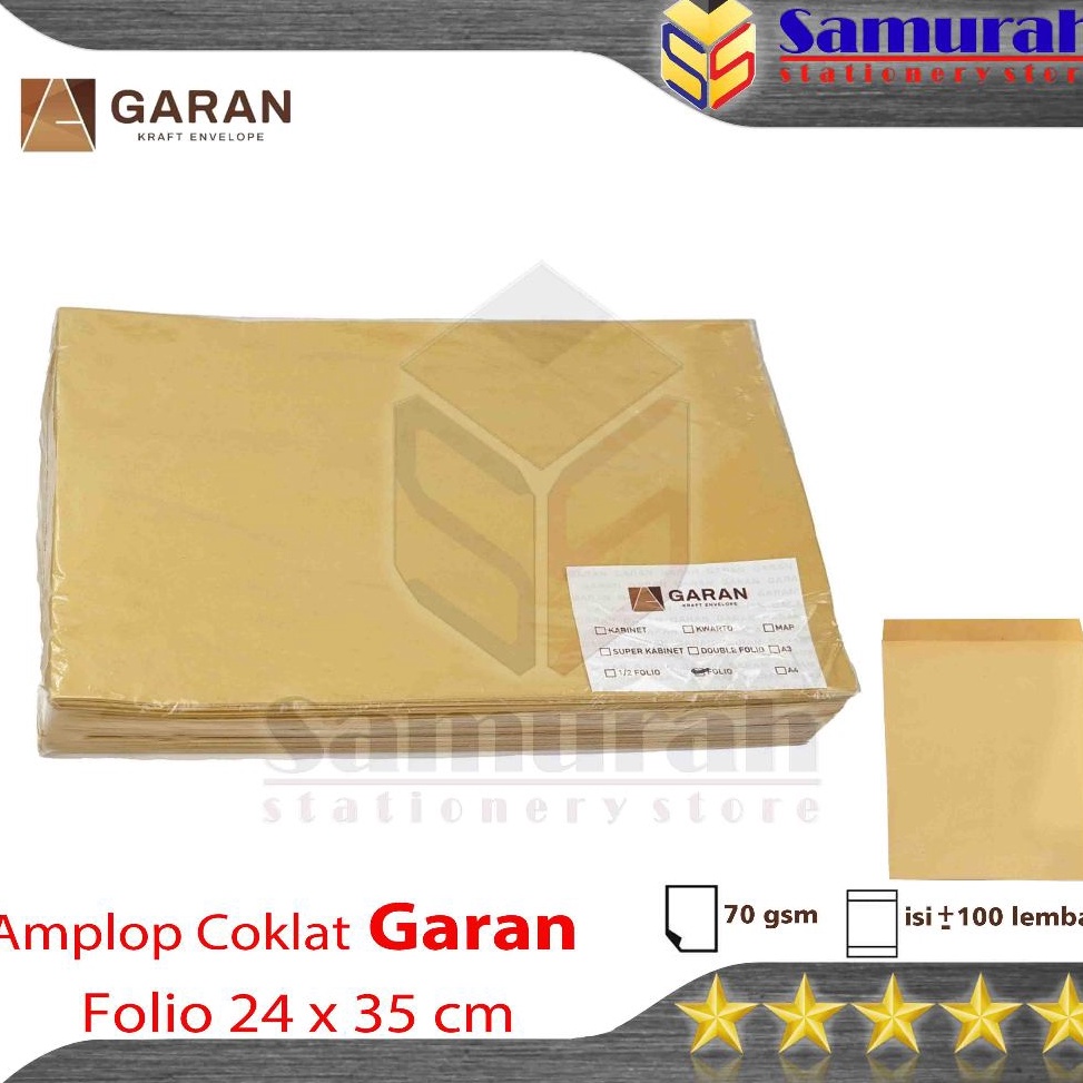 

KODE PRODUK J6CEU5879 Amplop Kertas Coklat GARAN Ukuran Folio 24 x 35 cm Amplop Dokumen F4 1 pak isi 1 tebal 7 Gsm Gram
