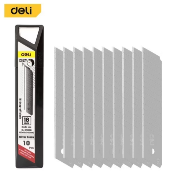 

Cutter Pisau 10 Pcs 18mm EDL-DPJ09B - Deli Utility Knife Blades Set