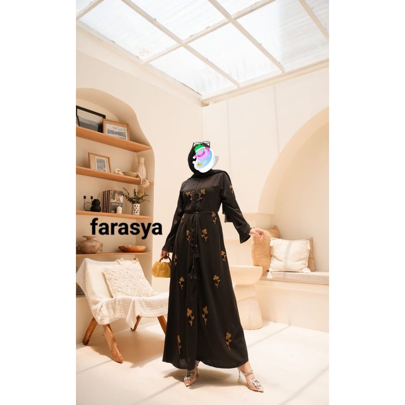 Gamis Hitam Motif Bunga abaya farasya gamis hitam turki cantik elegant