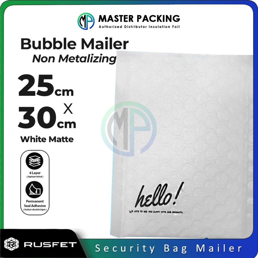 Bubble Mailer Putih 25 x 30 cm Amplop Envelope / Security Bag Mailer - Rusfet Harga Ecer Satuan