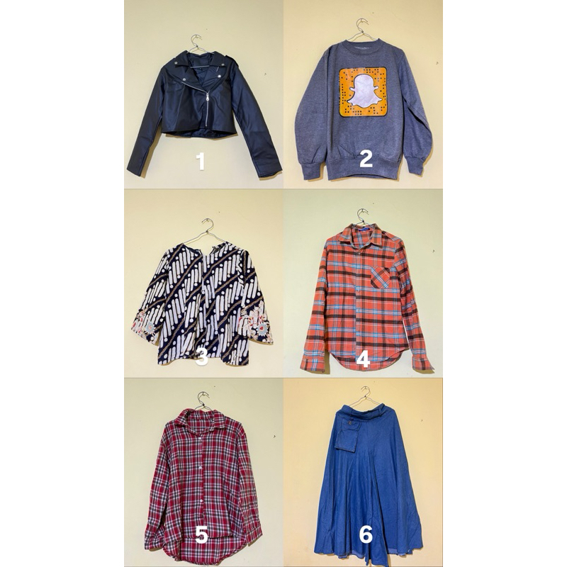 preloved murah 10K kemeja flanel CARDIGAN SWEATER VEST HOODIE JEANS KULOT LEATHER JACKET BATIK CROP
