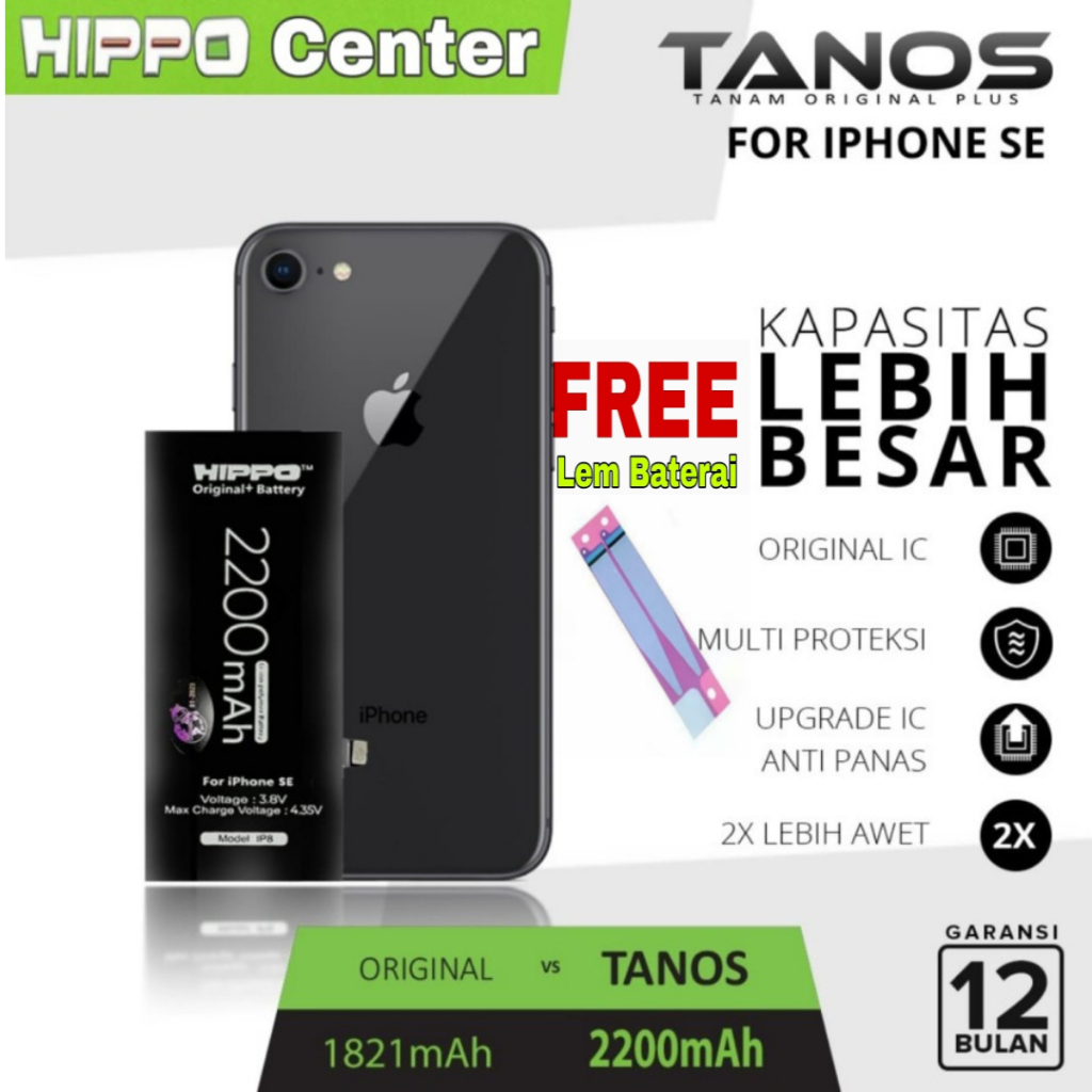 Hippo Baterai iPhone SE 2020 Battery Hippo Tanos iPhone SE Double Power