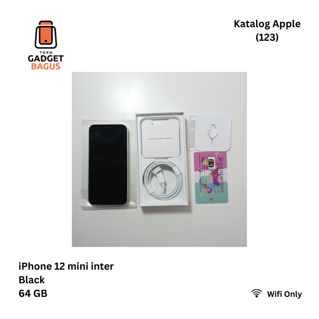 123 - Apple Original iPhone 12 mini 64GB 5,42 inch Wifi Only / SIM Sticker White Inter 2nd Fullset A