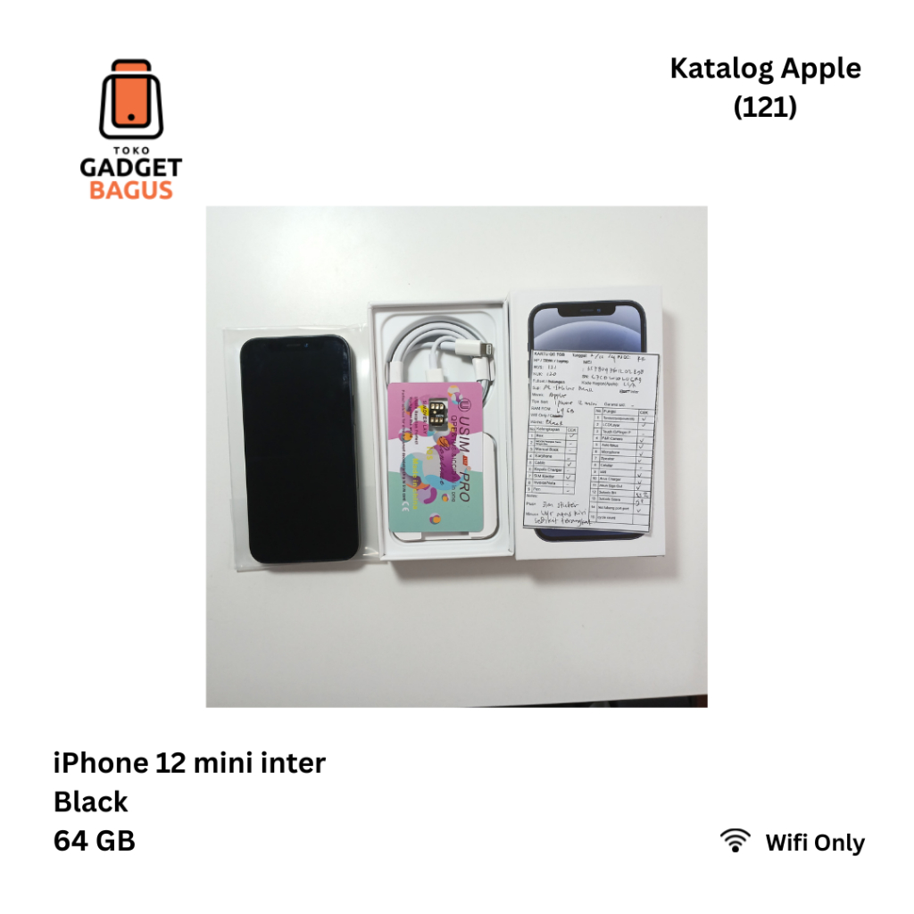 121 - Apple Original iPhone 12 mini 64GB 5,42 inch Wifi Only / SIM Sticker Black Inter 2nd Fullset A
