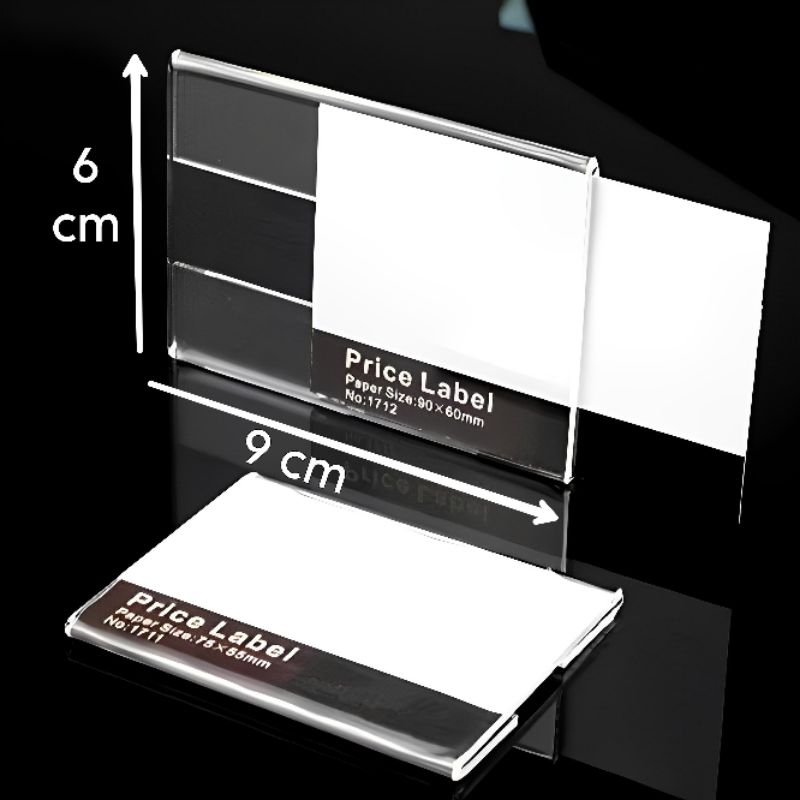 

Akrilik Price Tag Tempel Ukuran 6 cm x 9 cm Tebal 2mm Bening Transparan