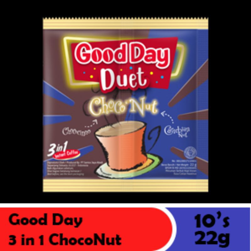 

KOPI 3 in 1 GOOD DAY DUET Choco'Nut Good Day Kopi Instant 3 In 1 Duet 1 renteng isi 10