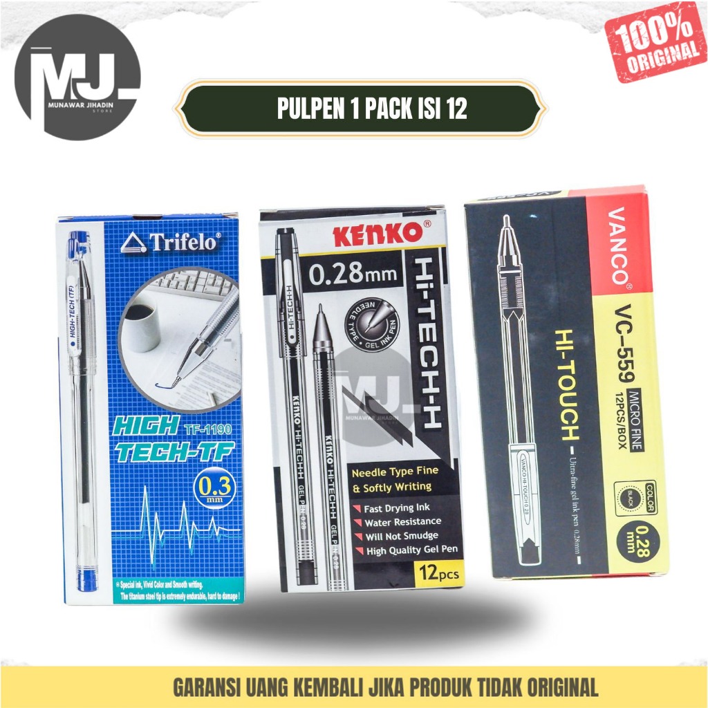 

1 PACK ISI 12 PCS PULPEN HI TECH TRIFELO / PULPEN KENKO / PEN HITEC VANCO Munawar Jihadin Store