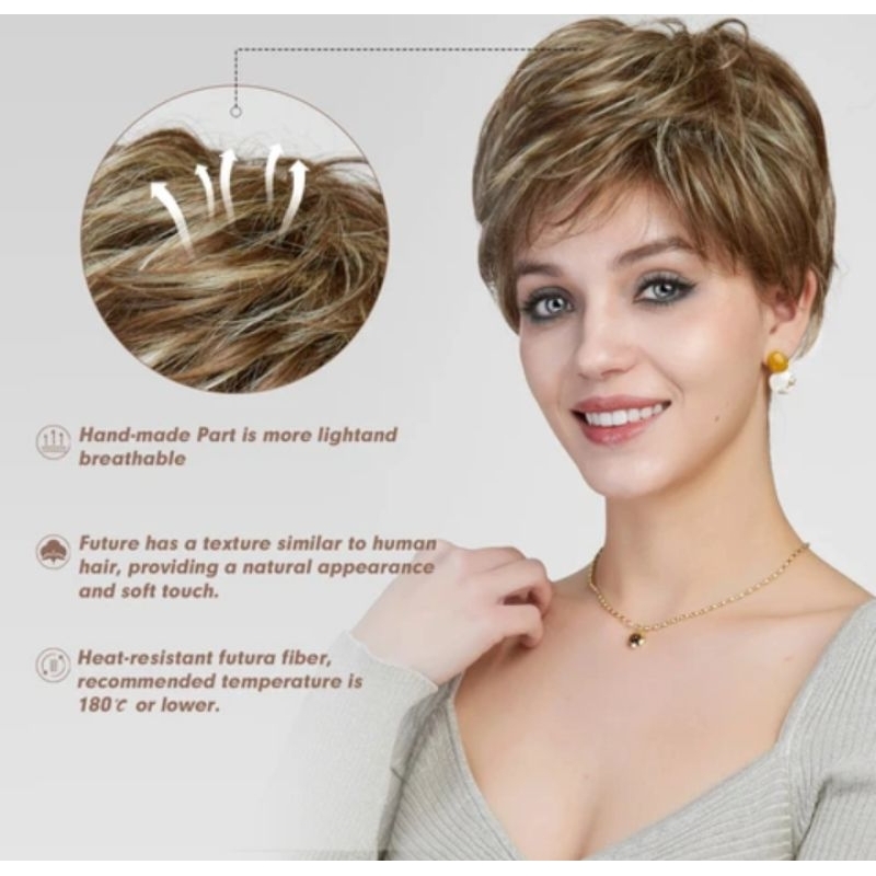 GRIYA REMA Wig Wanita Shorty Wig Pixie Cut Wig Wanita Pendek Wig Wanita Murah Rambut Palsu Wanita Ra