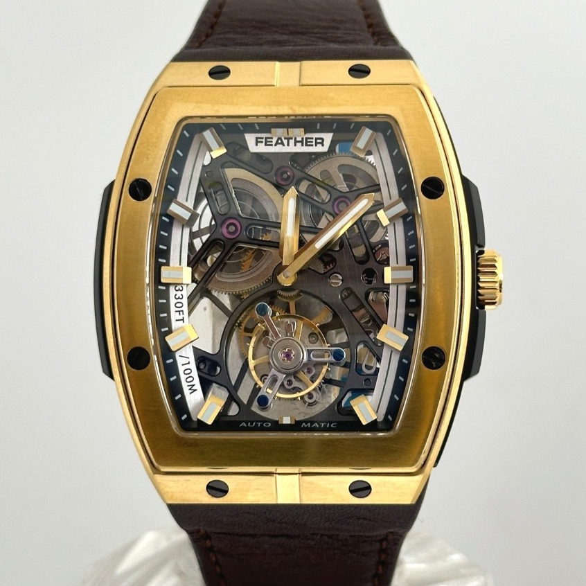 FEATHER AUTOMATIC - [ ORIGINAL ] - JAM TANGAN AUTOMATIC SWISS MACHINE - TOURBILLON GOLD SERIES 0004
