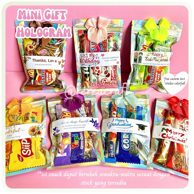 

[BELI 19 GRATIS 1] Mini Gift Snack Hologram - Freebies Snack - Termurah - Free Custom Tulisan
