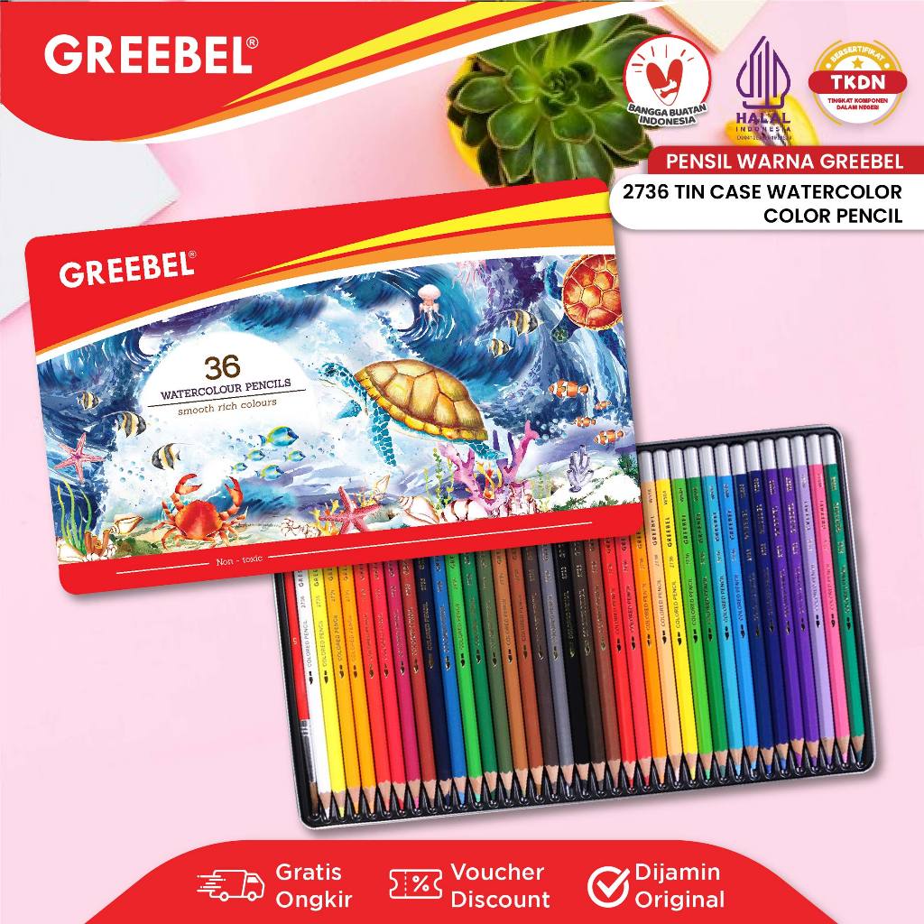 

GREEBEL Pensil Warna / Colored Pencil / Watercolor Tin Case 36 (2736) / Warna Lebih Nyata