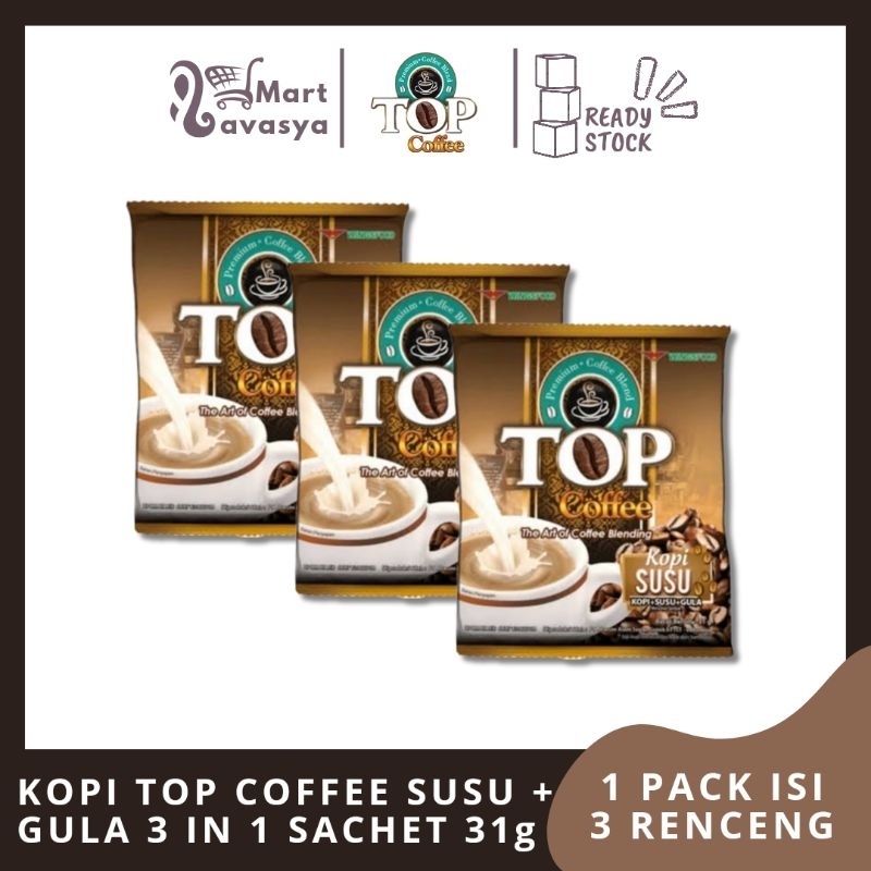 

KOPI TOP COFFEE SUSU + GULA 3 IN 1 SACHET 31g - 1 PACK ISI 3 RENCENG - KOTA BANDUNG - LAVASYA MART
