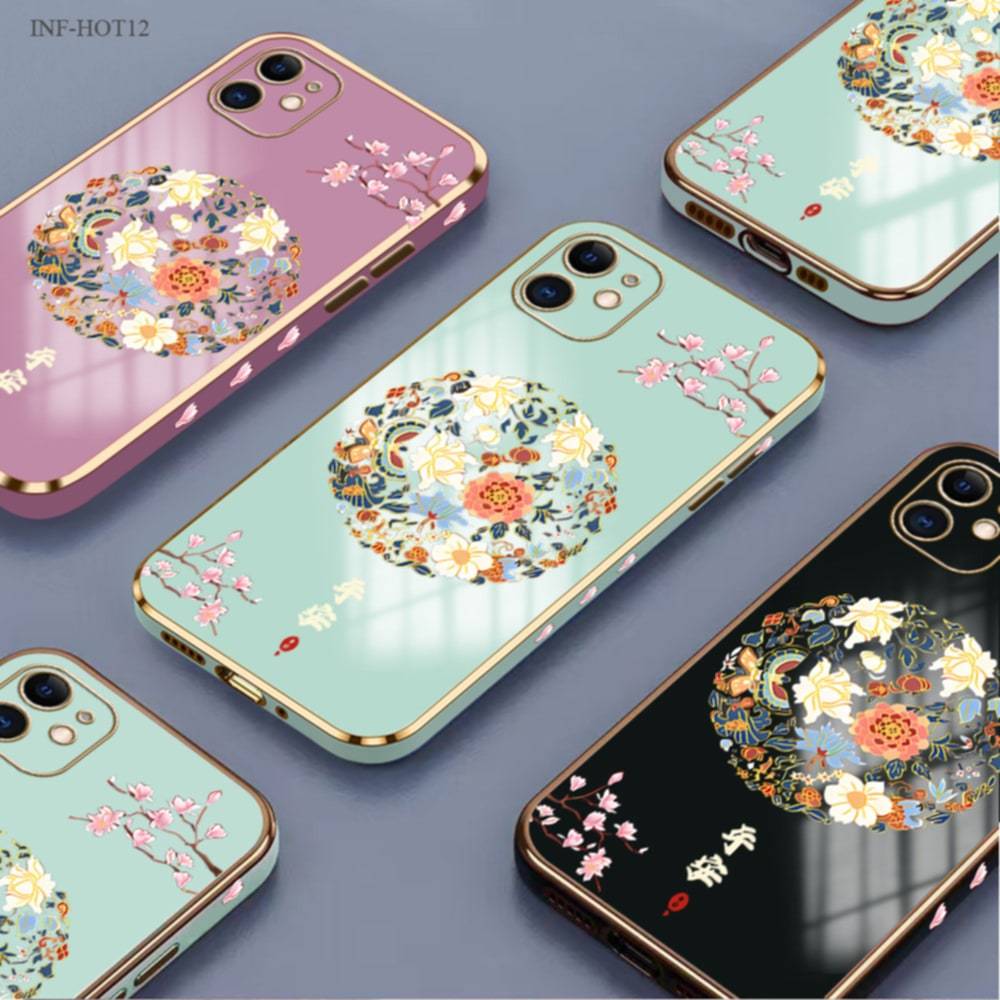 Case Fashion Glossy Case Glossy Motif Bunga Sakuran Bentuk Bulat