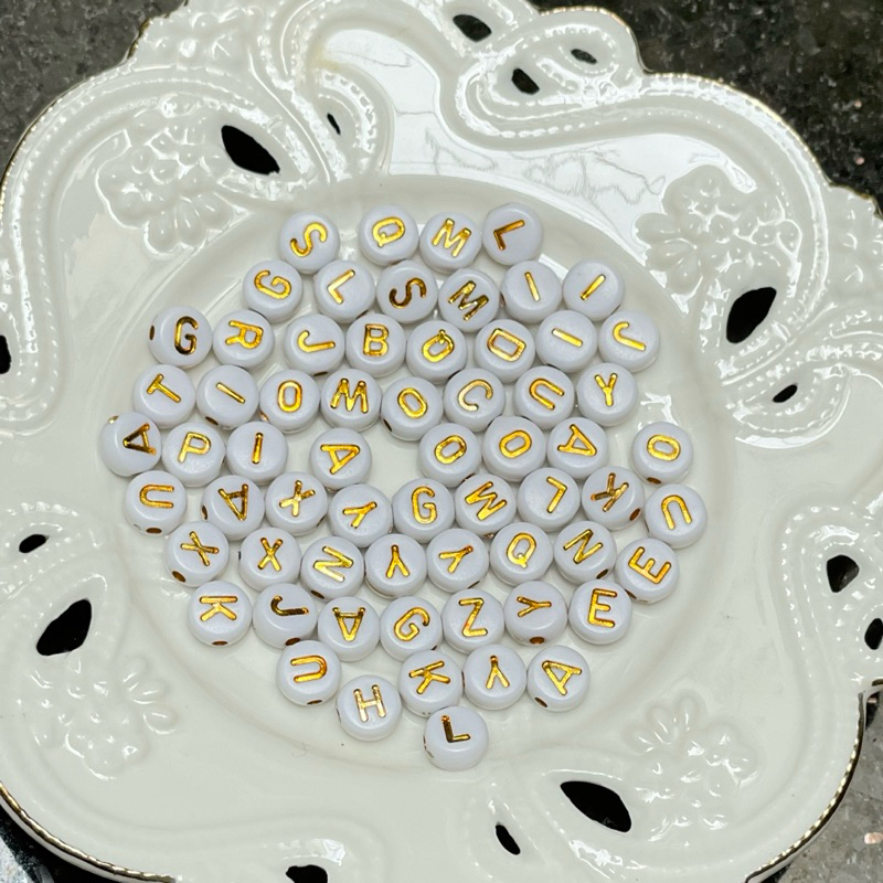 [10 Gram] Manik-manik Mote Huruf Alfabet Nama Putih Emas