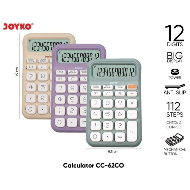 

KALKULATOR JOYKO CC-62CO / CC62CO 12 DIGIT CALCULATOR MINIMALIS DISPLAY BESAR BATERAI DASAR LUCU ESTETIK MURAH ALAT HITUNG ALAT TULIS SEKOLAH ATK KANTOR KULIAH STATIONERY / M21 STATIONERY JOGJA