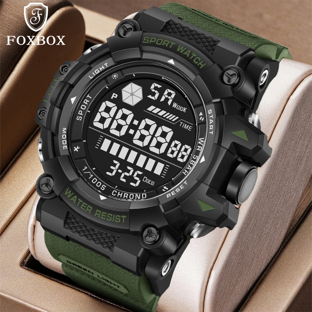 FOXBOX Fashion Watch Pria Tahan Air Jam Tangan Lelaki Asli Kuarsa Silikon Olahraga Digital Bercahaya