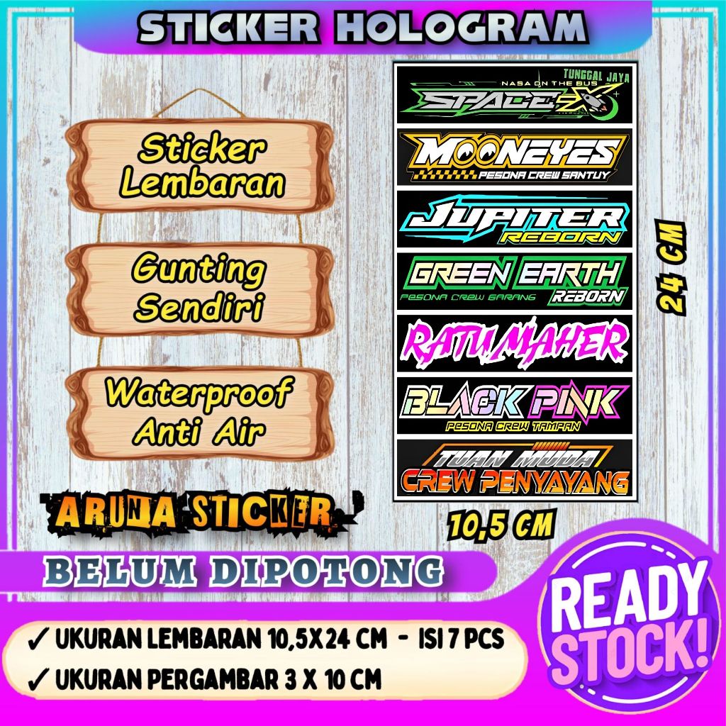 

7 PC STIKER BUS PANJANG Stiker Bus Basuri Lembaran Hologram Anti Air Sticker Telolet Basuri