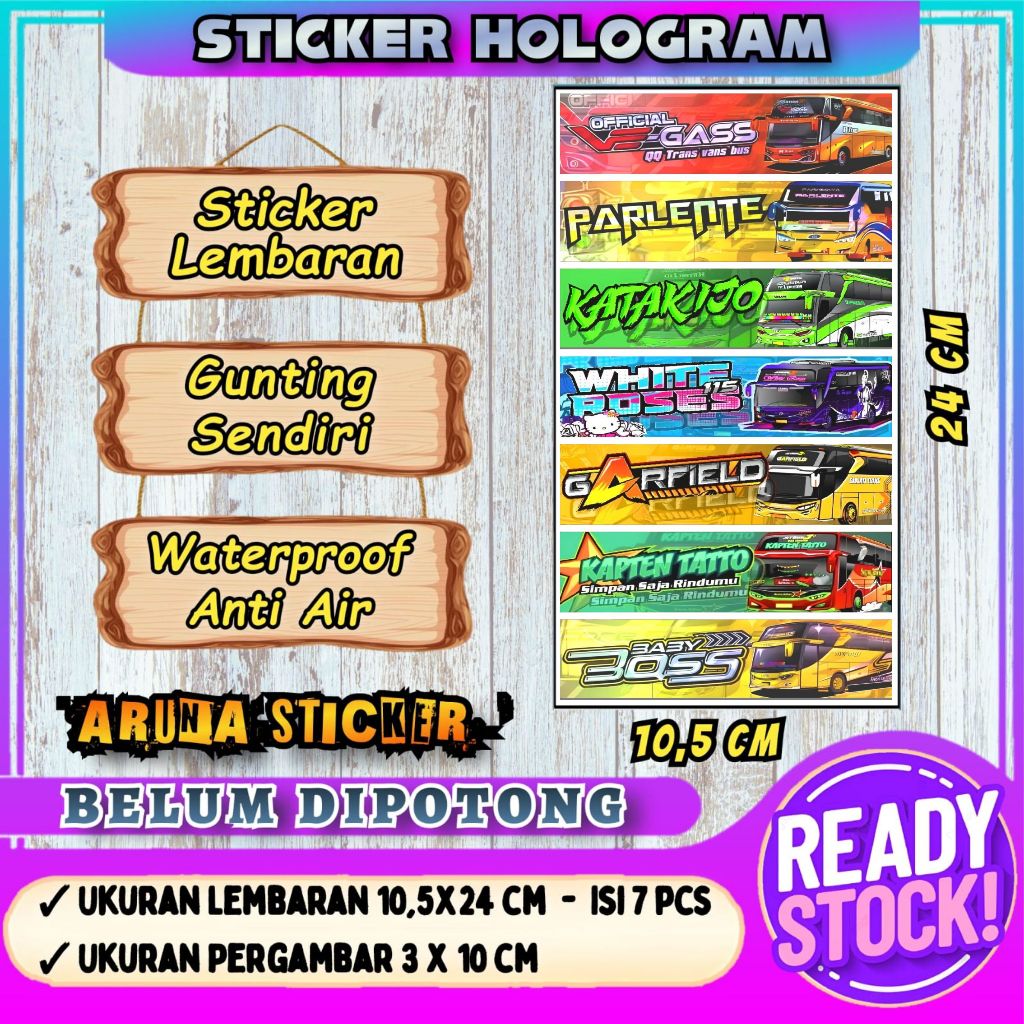 

7 PC STIKER BUS PANJANG Stiker Bus Basuri Lembaran Hologram Anti Air Sticker Telolet Basuri