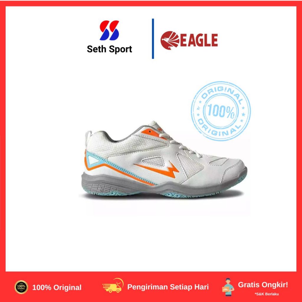 Sepatu Badminton Eagle Vector Original - Putih/abu-abu