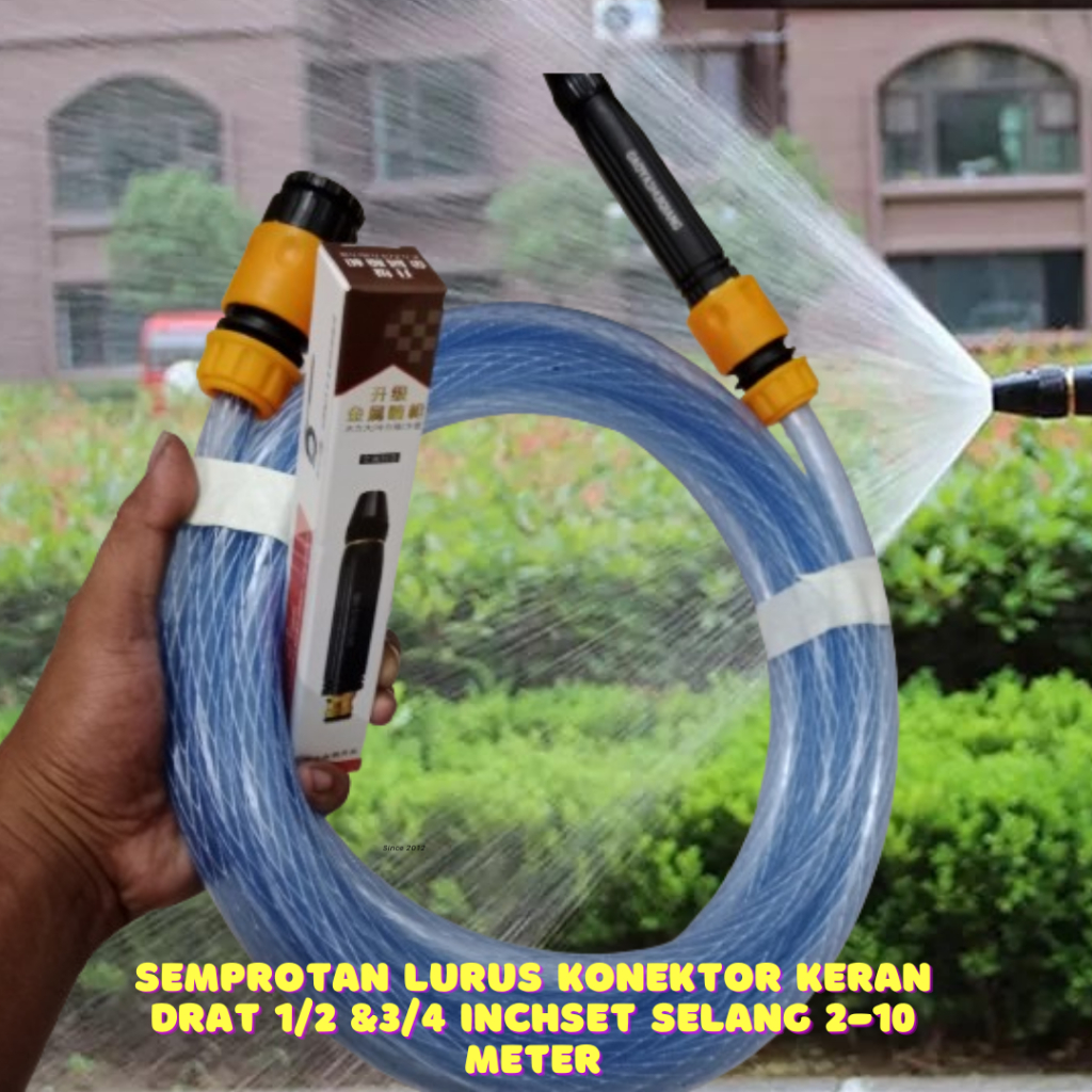 Selang Air Semprotan Lurus Konektor Keran Drat 1/2 & 3/4 Inch set Selang 2-10 Bening Semprotan Lurus