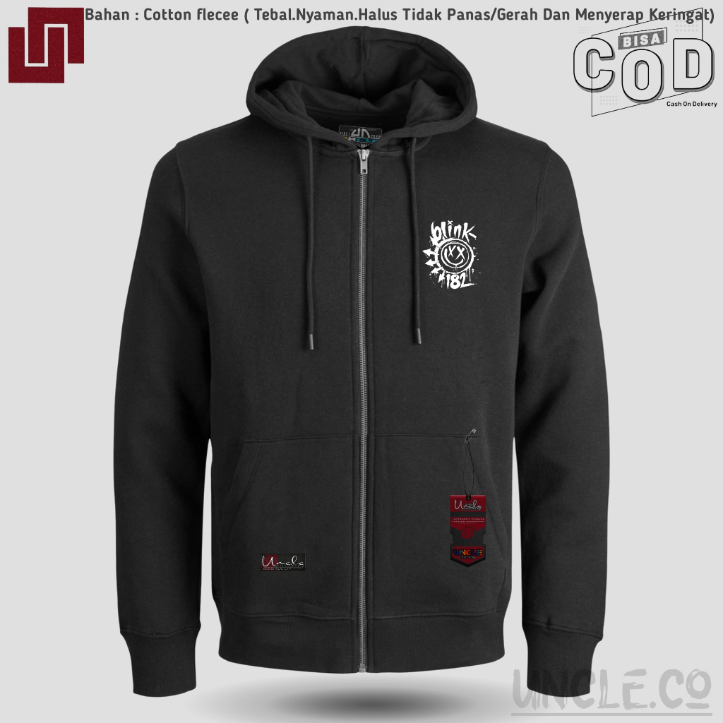 Baru!! Jaket Restleting Zipper Kupluk Distro Uncle Warna Hitam Sablon EmotSweater Hodie Pria Wanita