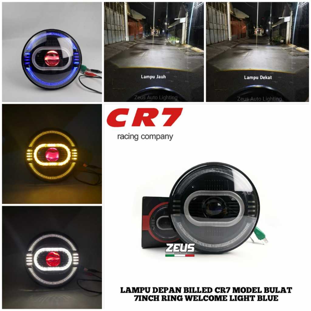 Lampu Biled 7 Inci Bulat Ring Welcome Light Blue untuk Custom Motor Jeep RX King Verza Scorpio XSR R