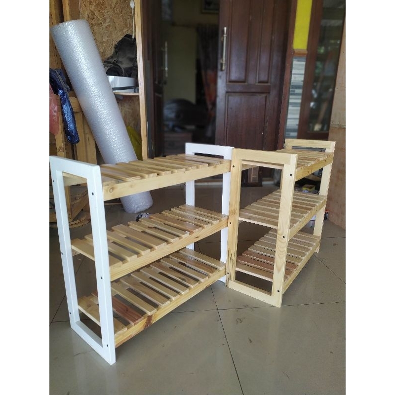 rak sepatu bahan kayu susun custom