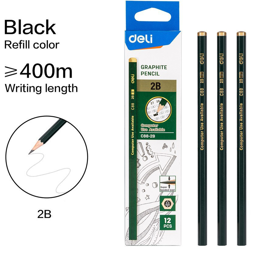 

DELI - EC88 Graphite Pencil -2B / Pensil Kayu 2B Pensil Ujian Mudah Diraut isi 3pcs