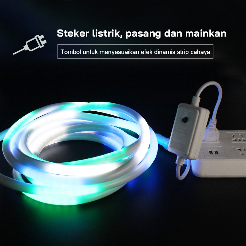 Strip Lampu LED Selang Bulat RGB 220V, Colok dan Siap Lampu LED Strip Lampu Hias Kafe