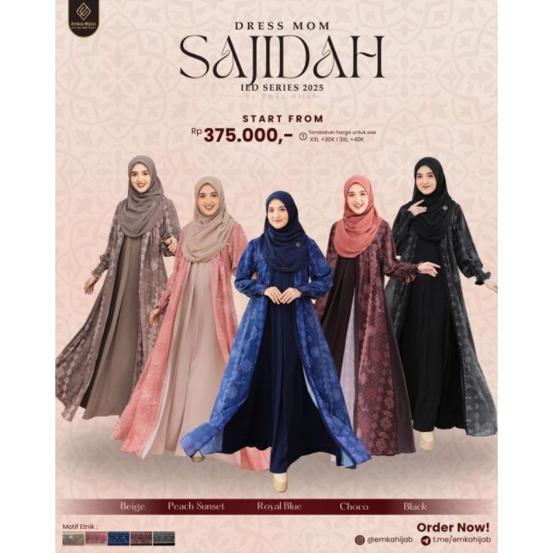 hana sajidah| dress set outer menyatu |abaya outer motif by emka hijab ready stok