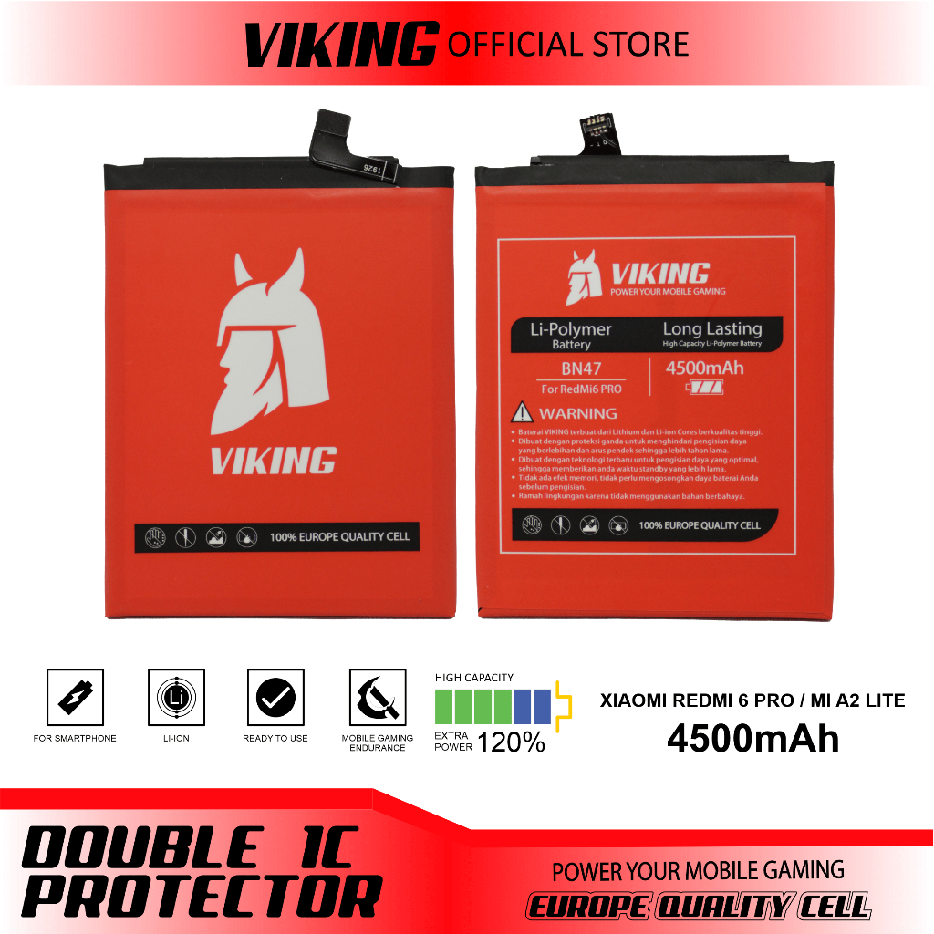 VIKING Baterai Xiaomi Redmi 6 Pro - Mi A2 Lite BN47 Double Power
