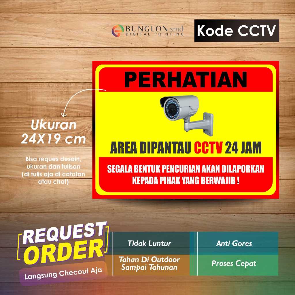 

STIKER AREA INI DIPANTAU CCTV 24 JAM + LAMINASI KODE CCTV MERAH KUNING